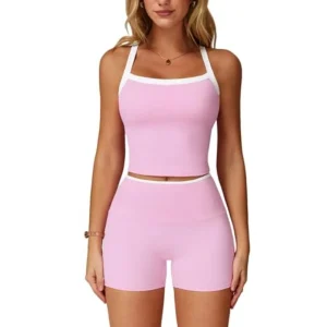 2 Pcs Padded Criss Cross Crop Tank High Waist Tummy Control Shorts